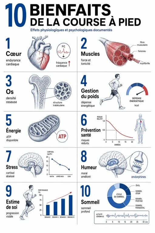10 bienfaits de la course à pied illustrés dans une infographie santé et performance