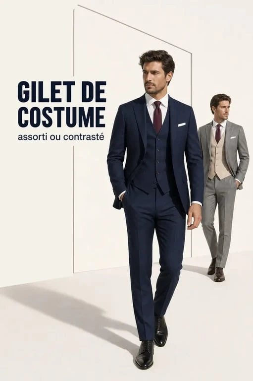Gilet homme costume porté dans une tenue de mariage élégante et moderne