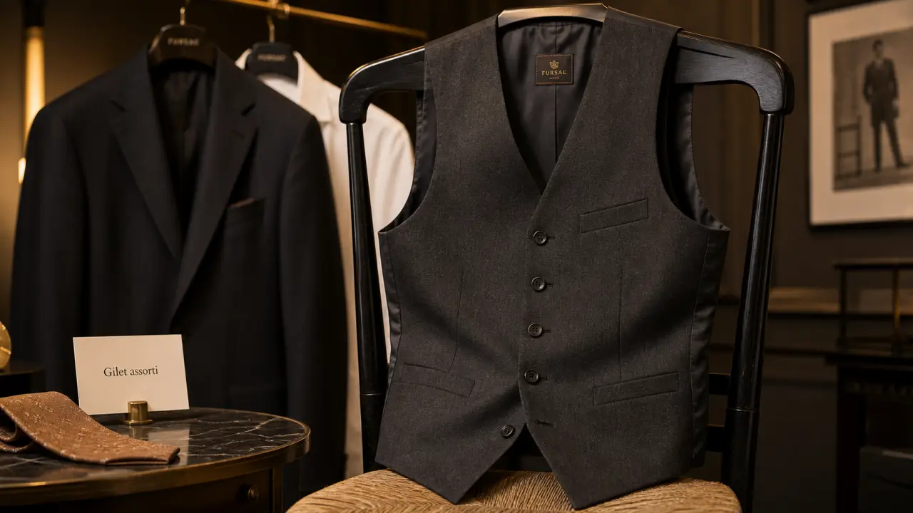 Gilet homme costume assorti, gilet laine anthracite boutonné