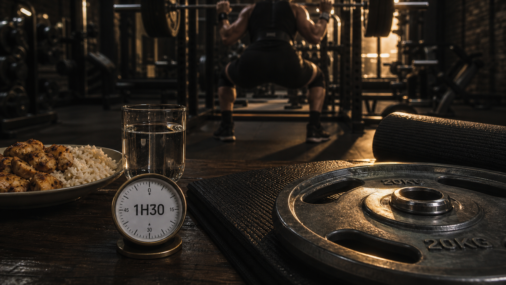 Muscu apres manger : salle de musculation et minuteur avant entraînement
