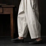 Pantalon homme japonais ample en coton lin respirant, ivoire cassé