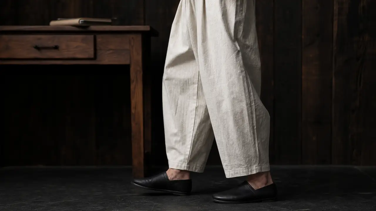 Pantalon homme japonais ample en coton lin respirant, ivoire cassé