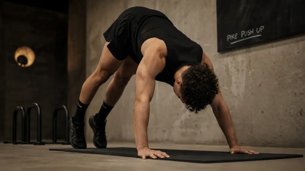 pike push up : sportif en position pike sur tapis