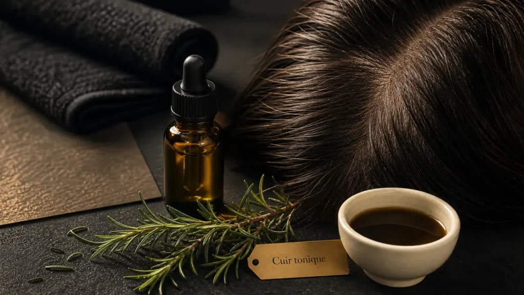 Huile de romarin pour stimuler la pousse des cheveux sur cuir chevelu