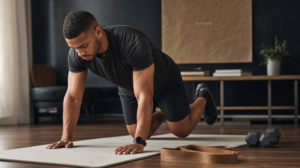 Seance de renforcement musculaire : planche sur genoux, gainage