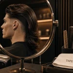 Taper cheveux longs : low mid high sur tempes et nuque en salon de coiffure
