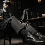 Costume peaky blinders homme 3 pièces avec casquette plate 1919, style anthracite et bronze