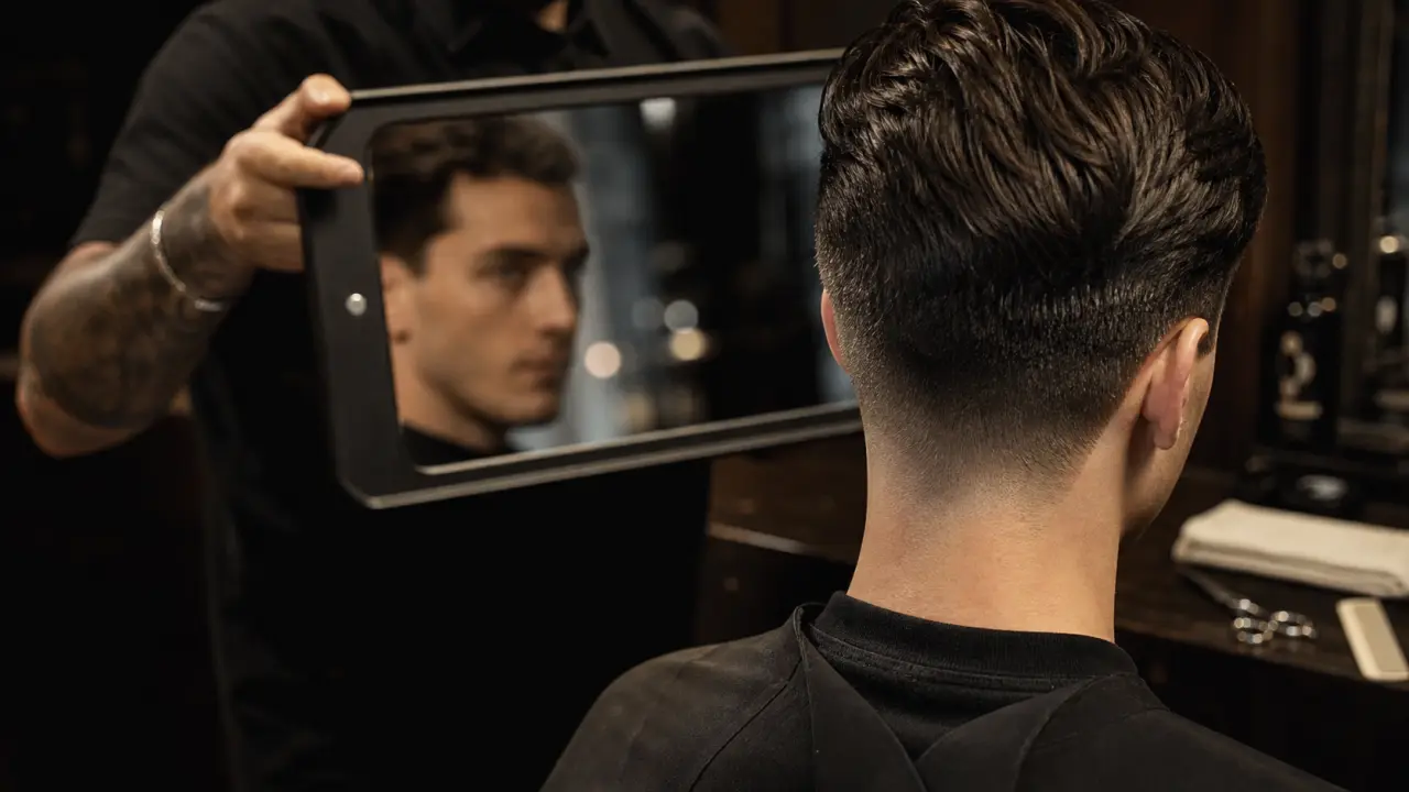 Coupe de cheveux nom : fade taper undercut, nuque au miroir