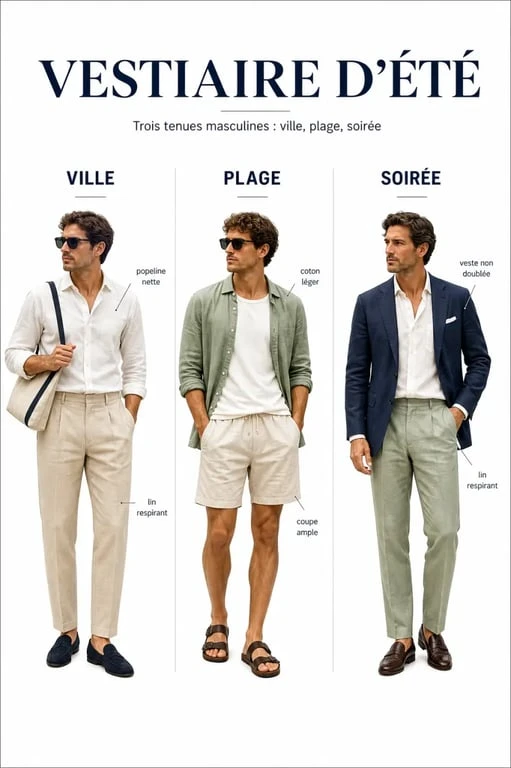 Tenue été homme : trois looks d'été pour la ville, la plage et la soirée