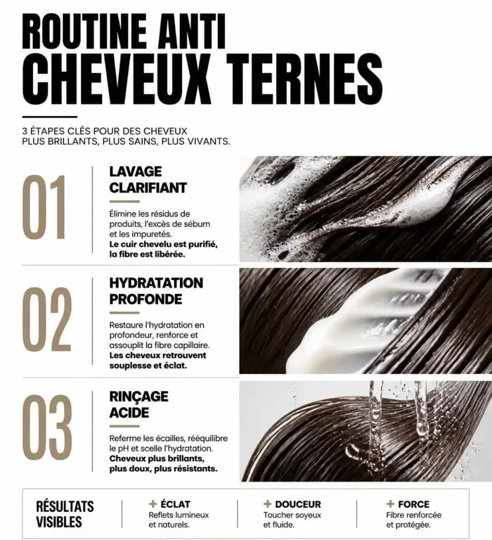 Routine de soin pour redonner de la brillance aux cheveux ternes