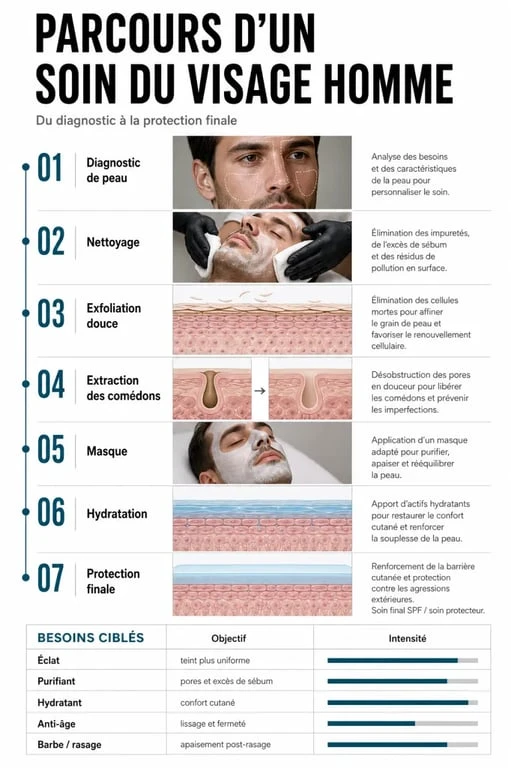 Soin du visage pour homme en institut : parcours du soin et comparaison des types de soins