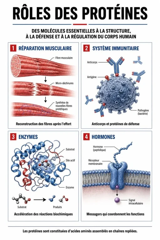 Infographie sur les bienfaits et rôles des protéines pour la santé