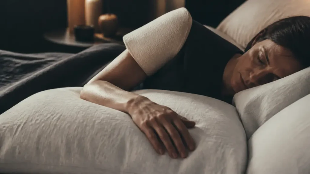 Position pour soulager tendinite épaule : dormir sur le dos, oreiller sous l’avant-bras