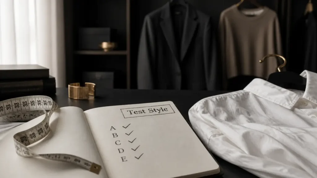 Test style vestimentaire : carnet et tenue minimaliste vintage chic