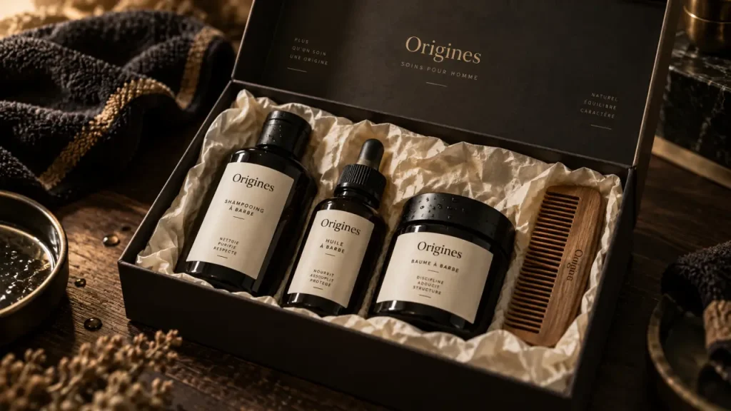 Box barbe homme Origines : 3 soins coordonnés pour une routine nette et souple