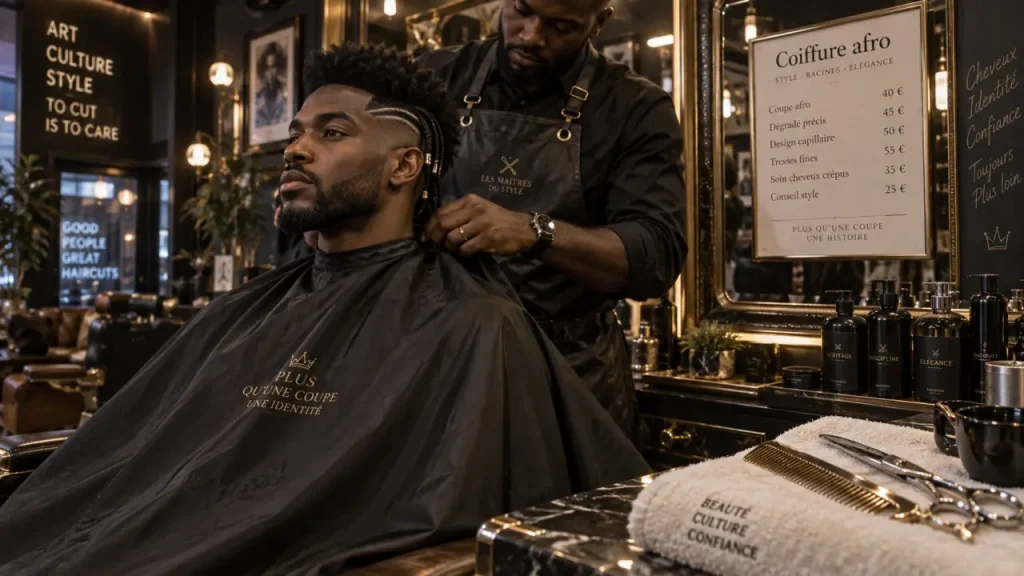 Coiffure africaine homme : cheveux afro courts coiffés au salon