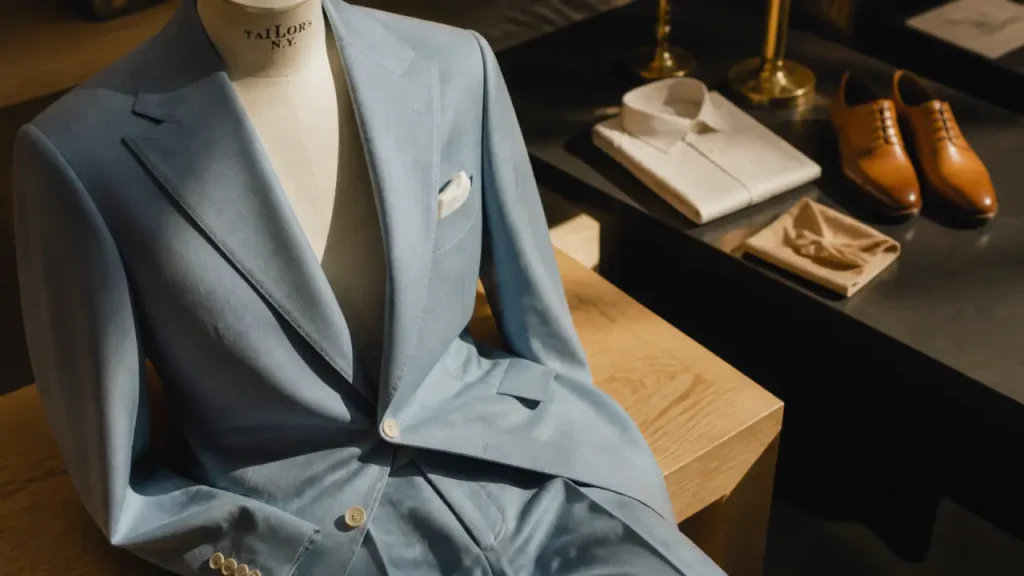 Costume pastel homme bleu ciel avec accessoires