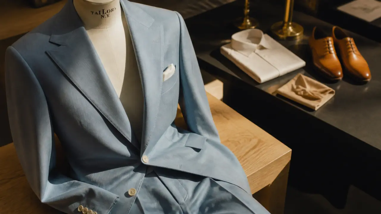 Costume pastel homme bleu ciel avec accessoires