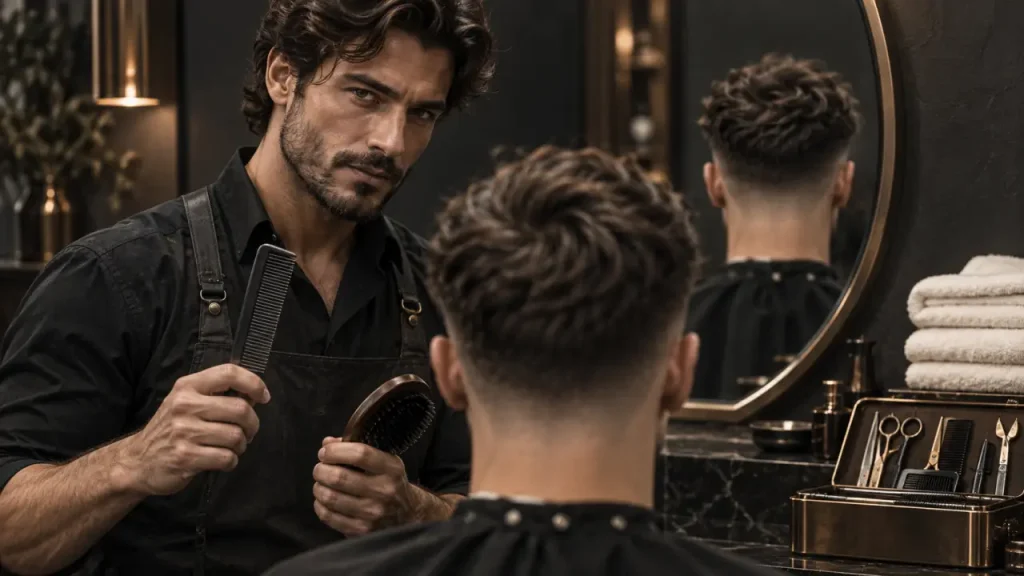 Coupe coiffure homme dégradé affine le visage, nuque et tempes fondues