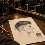 Dessins coiffure homme : fiche coupe homme en salon de coiffure