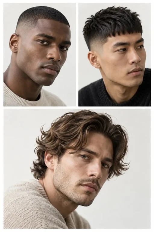 Photo coiffure homme présentant une buzz cut, une French Crop et une coupe mi-longue