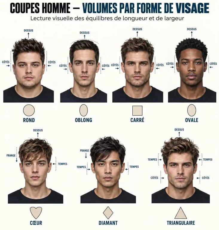 Formes de visage et recommandations de coupe coiffure homme