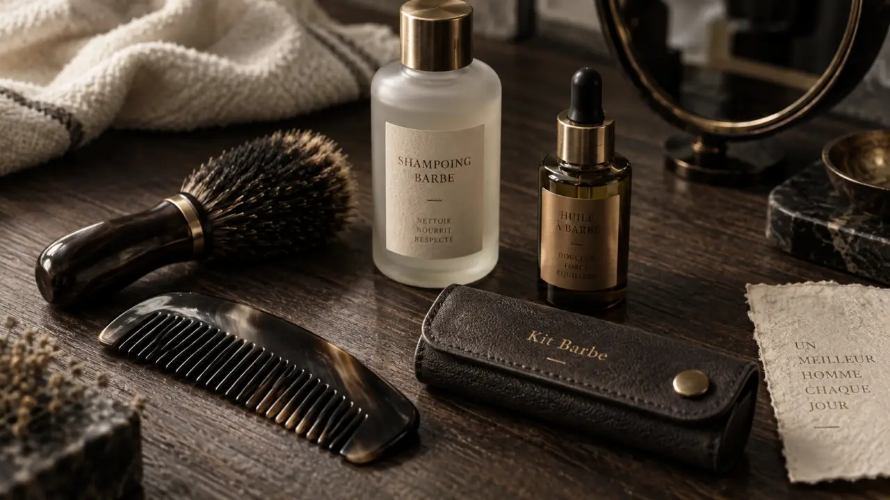 Kit pour barbe homme : peigne, brosse et huile pour barbe