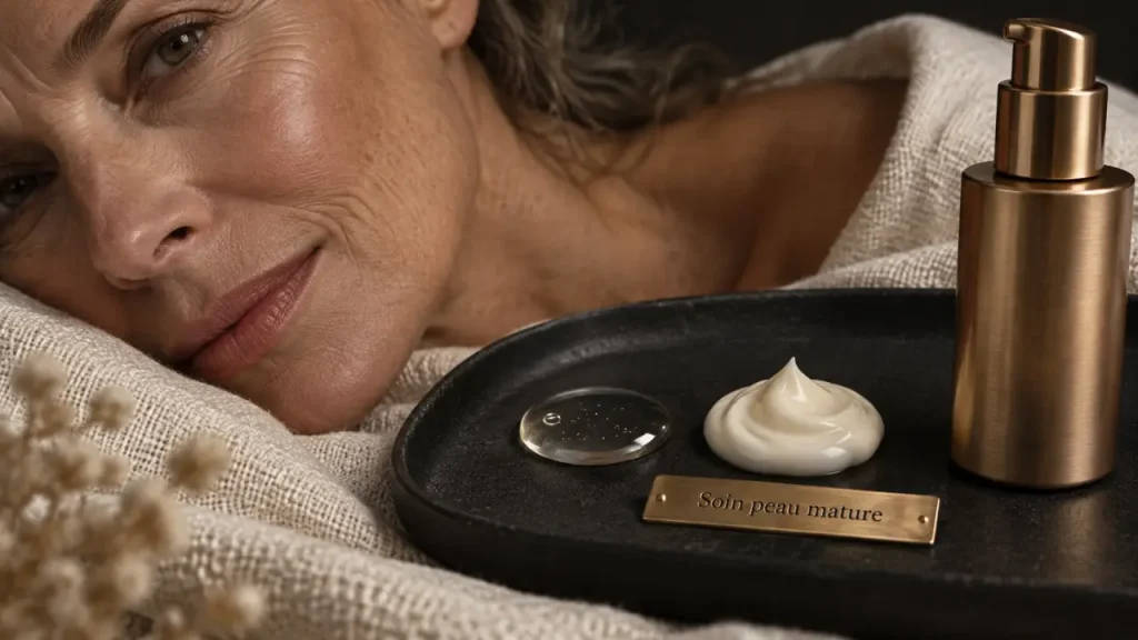 Soin visage peau mature : sérum, crème hydratante et SPF
