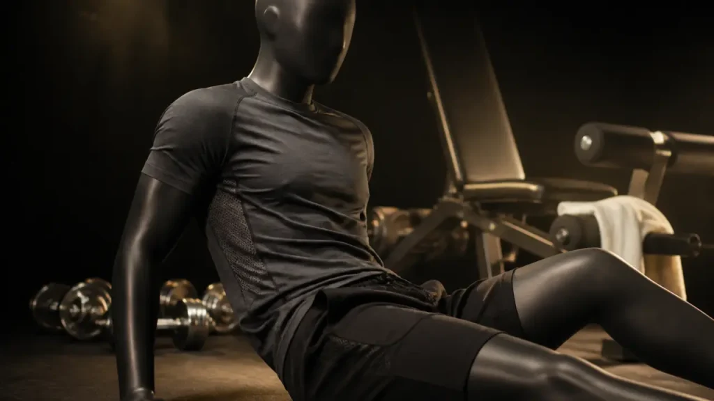 Tenue fitness homme : t-shirt respirant et short extensible, sec et maintenu