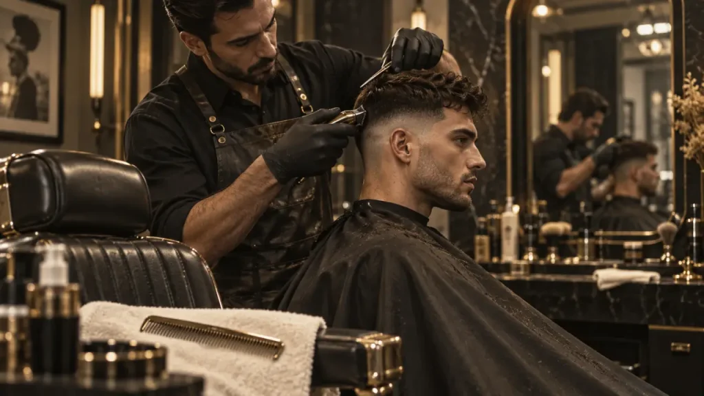Type coiffure homme : fade low en salon de coiffure