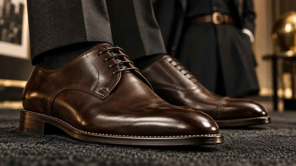 Chaussures de costume pour homme : derby et richelieu en cuir marron foncé