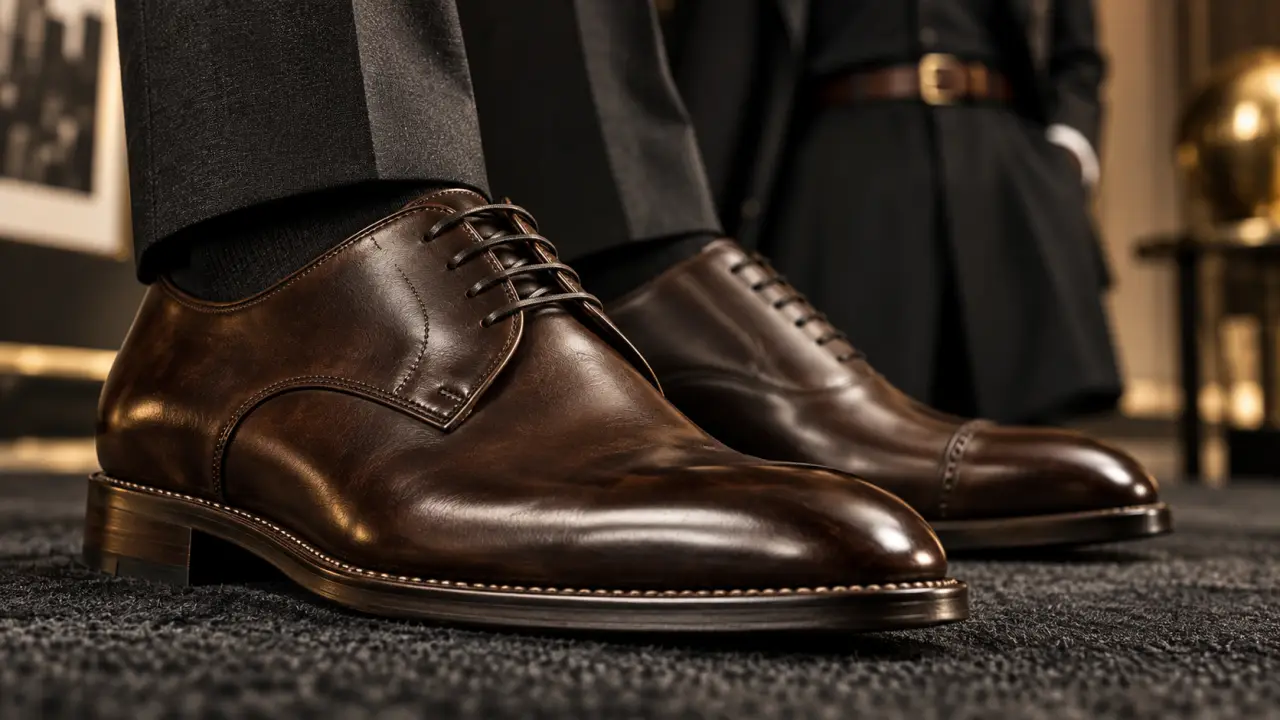 Chaussures de costume pour homme : derby et richelieu en cuir marron foncé