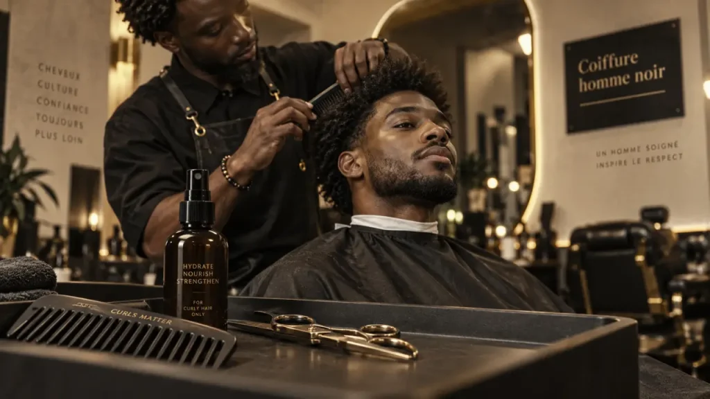 Coiffure homme noir : fade et locks en salon barbershop