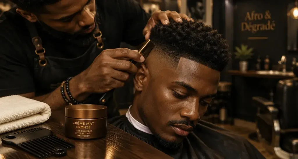 Coiffure pour noir homme : afro & dégradé au salon