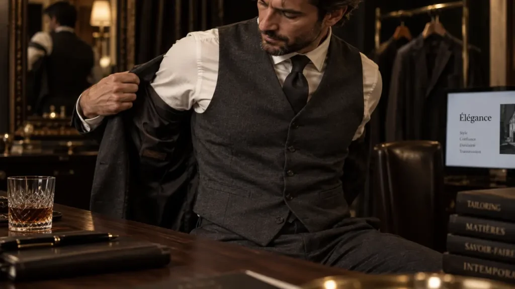 Costume 3 pièces homme sans veste : gilet anthracite et pantalon