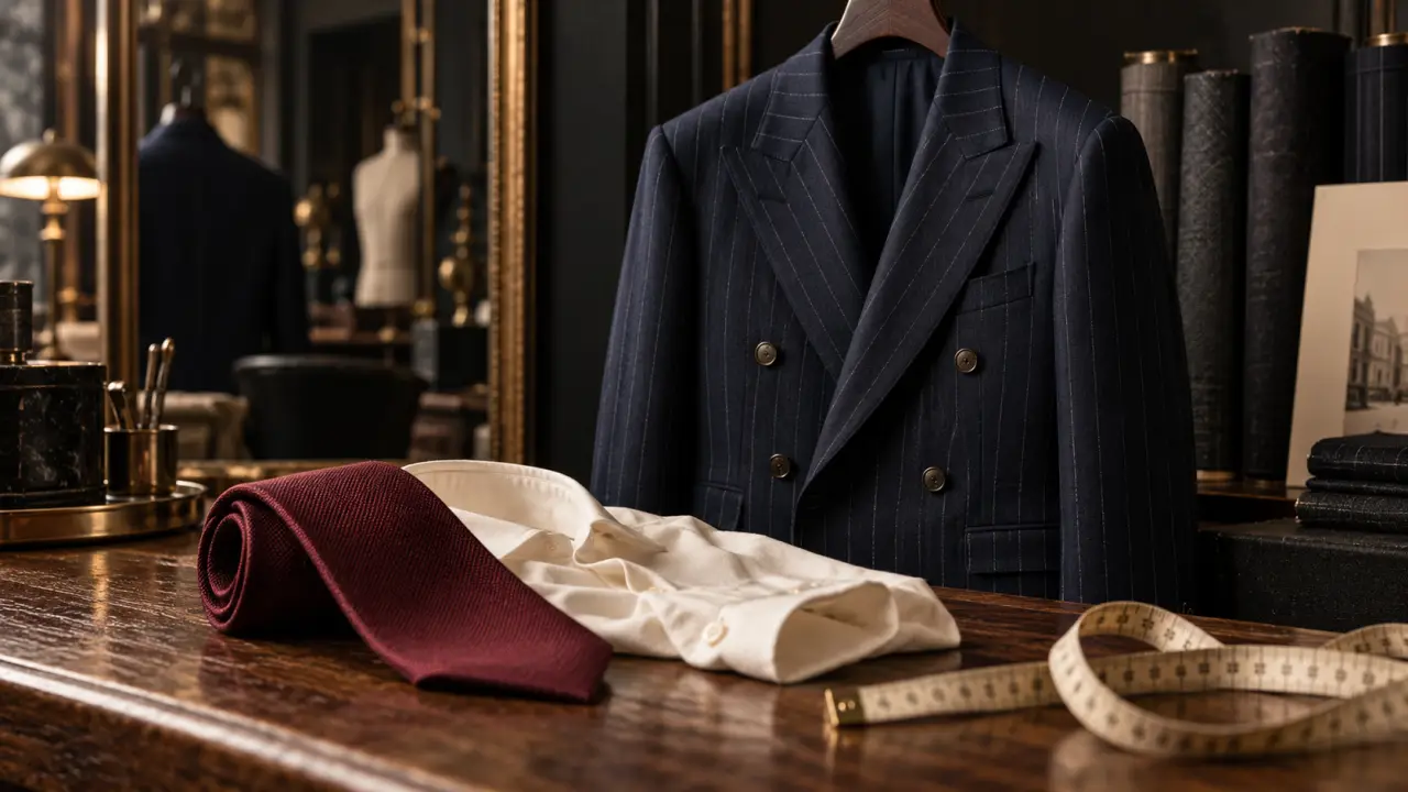 Costume rayé homme bleu marine à fines rayures, style élégant
