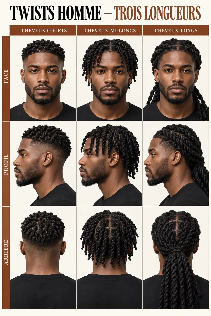 Twist coiffure homme adaptée aux cheveux courts, mi-longs et longs