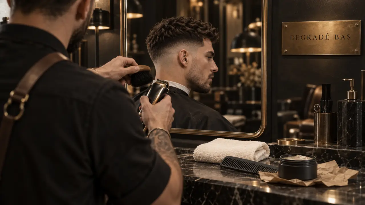Mode coiffure homme : dégradé bas texturé en salon premium