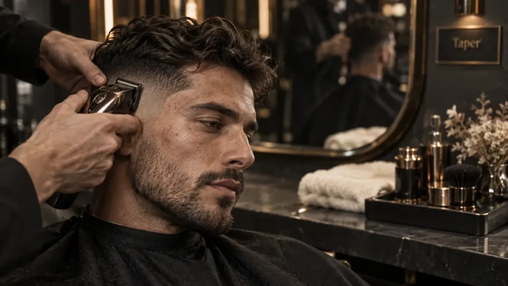 Taper coiffure homme : dégradé précis à la tondeuse